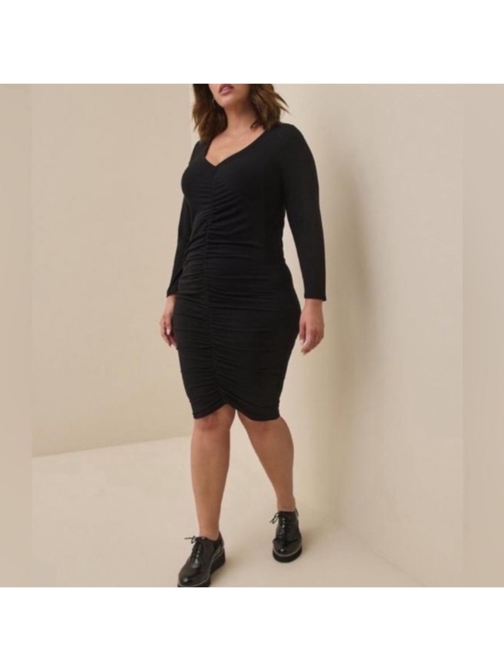 Torrid Black Mini Jersey Bodycon Dress Size 3X Ruched Front and Back